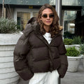Women Short Hooded Quilted Jacket Oversized Zip Up Full Sleeve Padded Coat Winter Casual Street New Hot Chic Y2k Outerwear 2026