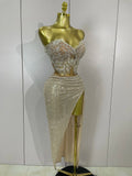 Women Two Pieces Set Sexy Strapless Evening Sparkly Sequin Beading Celebrate Nightclub Party Luxury Birthday Dress Stage Costume