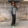 Women Chic Zebra Print Faux Fur Cropped Jacket Lapel Collar Single Breasted Warm Short Coat Autumn Winter Fashion Street Jackets