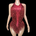 Sleeveless Diamond Tassel Sequin Dress Women Latin Dance Outfit Stage Performance Costume Birthday Party Gown Abiti Da Cerimonia