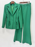 Women’S Designer 2-Piece Set Single Breasted Lace Up Decoration Blazer High Waist Wide Leg Pants Formal Party Suit Outfit