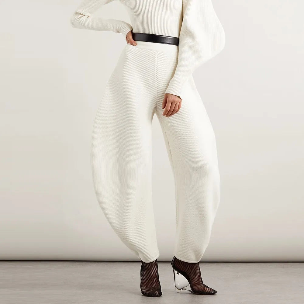 Solid Knitting Minimalist Pants For Women High Waist Loose Temperament Lantern Trousers Female Fashion Clothing Style 2023