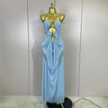 Elegant Luxury Chain Sexy Mesh See Through Halter Low-Neck Backless Sleeveless Long Dress Women Club Party Prom  Holiday Dresses