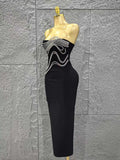 Women Sexy Strapless Shinning Sequins Bodycon Long Bandage Dress Celebrate Evening Party Cocktail Outfit Vestido