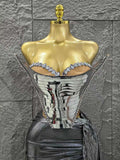 Sophisticated Gold Silver Color Strapless Shinning Crytsal 2 Pieces Bodycon Mini Dress Celebrate Nightclub Party Birthday Wear