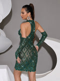 Women Luxury Sexy Mesh Crystal Diamonds sequin Mini Dress Birthday Party Costume Bar Nightclub Stage Performance Clothing
