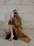 Solid Stand Collar Full Sleeve Oversized Windbreaker Women Single Breasted Lace Up Long Trench Coat Lady Autumn Casual Jacket