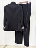 Women's Diamond Beaded Blazer Jacket Pants Set 2026 New Formal Slim Suit Jacket Trouser Two Piece Set Outfit