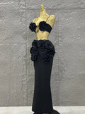 Women Sexy Strap Florlas 2 Pieces Bodycon Long Bandage Dress Nightclub Party Bar Singer Celebrate Birthday Outfit