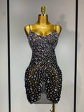 Women Sexy Sleeveless Rhinestone Sheer Mini Bodycon Dress Evening Party Luxury Birthday Bar Nightclub Stage Performance Clothing