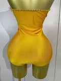 Women Sexy Gold Stretch Bodysuit Sparkly Rhinestone Birthday Party Nightclub Bar Dancer DJ Performance Photoshoot Stage Costume