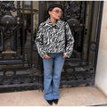 Women Chic Zebra Print Faux Fur Cropped Jacket Lapel Collar Single Breasted Warm Short Coat Autumn Winter Fashion Street Jackets