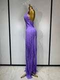 Women Sexy Sleeveless Halter Tassel Bodycon Bandage Dress Purple Black Elegant Evening Party Nightclub Birthday Prom Dress