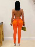 Peach Buttocks Backless Jumpsuit Women Plait Sexy Hollow Halter Bandage Ruched Y2K Party Club Street Workout Overalls