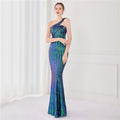 High Quality Women Design Maxi Dress Sexy One Shoulder Sequin Evening Dress Party Night Elegant Long Prom Dress Vestidos