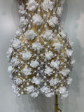Women Luxury Pink Flowers Pearls Lace See Through Bodycon Mini Dress Birthday Photoshoot Evening Party Nightclub Stage Costume