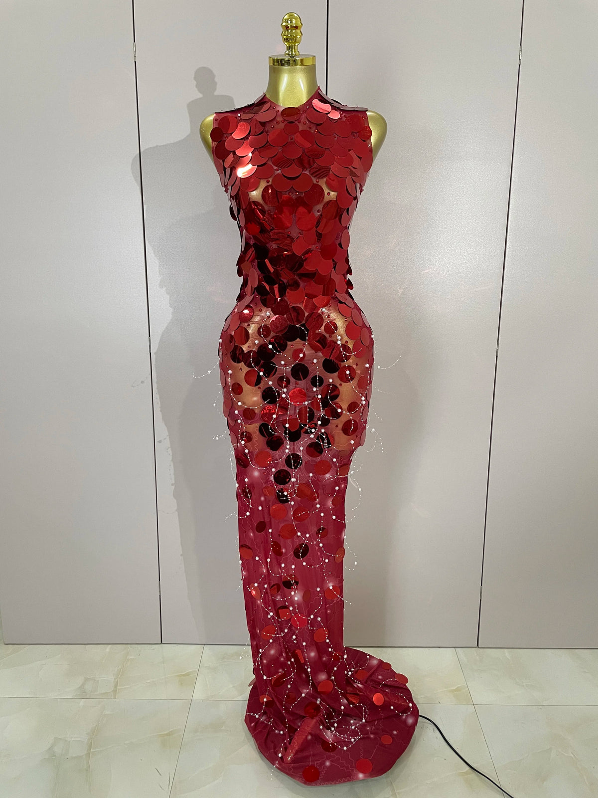 Women Sparkly Sequins Sexy Mesh Maxi Dress Luxury Birthday Party Evening Celebrate Performance Singer Nightclub Stage Costume