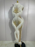 Sparkly Pearl Tassel Mesh See Through Long Dress Women Sexy Luxury Birthday Prom Party Nightclub Singer Stage Costume