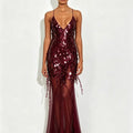 New Summer Sequins Patchwork Mesh Slim Long Dress Women Casual Vacation Dress Sexy Suspender V Neck Backless Evening Dress