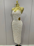 Elegance Pearl Beading Sequins Sleeveless Sexy Strap Bodycon Long Dress Women Celebrate Evening Party Birthday Outfit Vestido