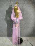 Women Sheer Mesh Rhinestone Skirt Long Tulle TrainSexy Costume For Club Party Stage ShowEvening Performance Events