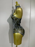 Sparkly Diamond Sexy Mesh Stretch Bodysuits Women Evening Nightclub Bar Party Show Gogo Dancer Clothing Stage Costume