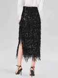 Luxury Sequins Midi Women Skirts High Waist Tassel Skirt for Party Gathering Evening Event Wear Fashion Summer New