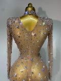 Women Sparkly Diamonds Mesh See Through Bodycon Dress Evening Birthday Party Sexy Nightclub Bar Stage Costume