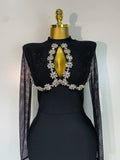 Women Sexy Long Sleeve Beading Black Maxi Long Bandage Dresses Birthday Party Celebrity Elegant Knitted Bodycon Club Dress