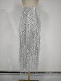 Luxury Sequins Midi Women Skirts High Waist Tassel Skirt for Party Gathering Evening Event Wear Fashion Summer New