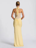 Sexy Sheer Mesh Fishtail Dress for Women Halter Sleeveless High Waist Patchwork Bandage Temperament Dresses Female
