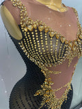 Sexy Sparkly Diamonds Sleeveless See-Through Long Dress Women Birthday Celebrate Evening Party Photo Shoot Stage Costume
