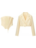 Two Piece Set for Women Strapless Spliced Fish Bone Vest with Lapel Long Sleeve Short Coat Hot Girl Suit Female New