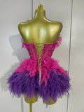Sparkly Diamonds Mesh Sexy Top and Mini Skirt Two Piece Set Eveing Birthday Party Club Bar Performance Stage Drag Queen Costumes