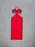 Red Black Color Women Sleeveless Sexy Strap V-Neck Keyholes Bodycon Long Bandage Dress Fashion Celebrate Nightclub Party Dress