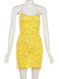Beaded Tassel Dress Women Sequin 3d Flower See Through Backless Sleeveless Sexy Beach Party Midnight Mini Bodycon