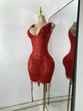 Sparkly Party Evening Celebrate Wedding Mini Dress Luxury Women Sexy Sleeveless Mesh See Through Birthday Cocktail Dresses