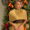 Women Gold Sparkle Capelet Top Elegant Shiny Tweed Shoulder Wrap Turtleneck Short Cloak 2026 Spring Lady Evening Party Outfit