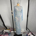 Women's Chic Printed Mesh Maxi Dress Bodycon Long Sexy Beach Swim Party Dresses New Holiday Vacation Cover Up Casual Outfit