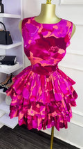 Women Floral Printed Sleeveless Cascading Ruffles Big Swing Ball Gown Dress 2025 Beach Vacation Holiday Vestido Dresses