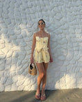 White Floral Print Two Piece Set Spaghetti Strap Ruffle Corset Top Strap Wide Leg Pants 2026 Summer Street Casual Women Outfit