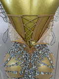 Sexy 3D Butterfly Strapless Mesh See Through Jumpsuit Sparkly Silver Diamond Eveing Party Birthday Bar Nightclub Stage Costumes