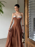 Sexy Patchwork Pleated Women's Long Dress Slim Backless Sleeveless Split Empire Female Dresses 2026 Summer Beach Party Lady Robe