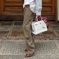 American Retro Plaid Trousers for Women High Waist Spliced Pockets Casual Oversized Lantern Wide Leg Pants Female