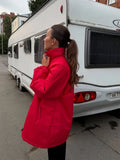 Red Oversized Puffer Jacket Stand Collar Single-breasted Elastic Cuff Loose Warm Winter Coat Casual Women Street Outerwear 2026