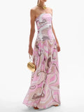 Women Summer Printing Patchwork Maxi Dress, Sleeveless Fashion Holiday Party Dress, 2024 Elegant Strapless Ladies Dress Vestidos
