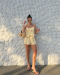 White Floral Print Two Piece Set Spaghetti Strap Ruffle Corset Top Strap Wide Leg Pants 2026 Summer Street Casual Women Outfit