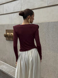 Folds Temperament Style T Shirt for Women Swing Neck Long Sleeve Tunic Slimming Fashion Autumn Tees Female Clothing