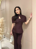 Women Chic Top 2 Piece Set Elegant Stand Collar Cape Sleeveless Slim Off Shoulder Slim Tops Suit Female Chic Casual Party Wear