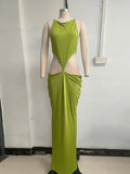 Fashion Halter Cowl Neck Cutout Floor Length Mermaid Dress for Women Backless Thin Strap Draped Ruched Bodycon for Party